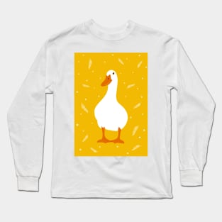 White Pekin Duck with feathers and dots repeat pattern Long Sleeve T-Shirt